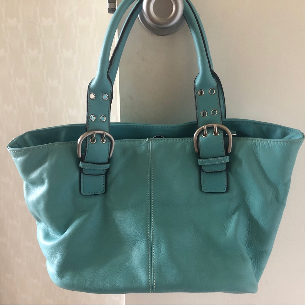 Turquoise Leather Tote Bag